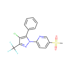 CS(=O)(=O)c1ccc(-n2nc(C(F)(F)F)c(Cl)c2-c2ccccc2)nc1 ZINC000013588364