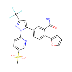 CS(=O)(=O)c1ccc(-n2nc(C(F)(F)F)cc2-c2ccc(-c3ccco3)c(C(N)=O)c2)nc1 ZINC000036338758