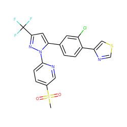 CS(=O)(=O)c1ccc(-n2nc(C(F)(F)F)cc2-c2ccc(-c3cscn3)c(Cl)c2)nc1 ZINC000036338761