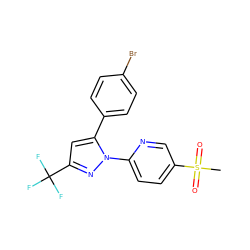 CS(=O)(=O)c1ccc(-n2nc(C(F)(F)F)cc2-c2ccc(Br)cc2)nc1 ZINC000013588340