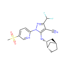 CS(=O)(=O)c1ccc(-n2nc(C(F)F)c(C#N)c2N[C@@H]2C[C@H]3CC[C@H]2C3)nc1 ZINC000253637590