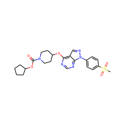 CS(=O)(=O)c1ccc(-n2ncc3c(OC4CCN(C(=O)OC5CCCC5)CC4)ncnc32)cc1 ZINC000071317121