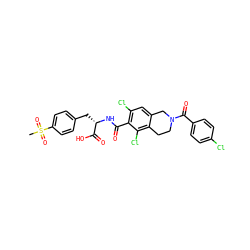 CS(=O)(=O)c1ccc(C[C@H](NC(=O)c2c(Cl)cc3c(c2Cl)CCN(C(=O)c2ccc(Cl)cc2)C3)C(=O)O)cc1 ZINC000084670365