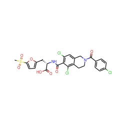 CS(=O)(=O)c1ccc(C[C@H](NC(=O)c2c(Cl)cc3c(c2Cl)CCN(C(=O)c2ccc(Cl)cc2)C3)C(=O)O)o1 ZINC000084669005