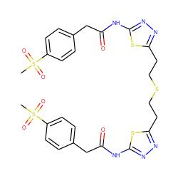 CS(=O)(=O)c1ccc(CC(=O)Nc2nnc(CCSCCc3nnc(NC(=O)Cc4ccc(S(C)(=O)=O)cc4)s3)s2)cc1 ZINC000169697963