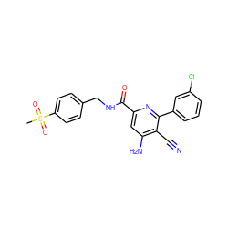 CS(=O)(=O)c1ccc(CNC(=O)c2cc(N)c(C#N)c(-c3cccc(Cl)c3)n2)cc1 ZINC000038145067