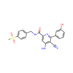 CS(=O)(=O)c1ccc(CNC(=O)c2cc(N)c(C#N)c(-c3cccc(O)c3)n2)cc1 ZINC000038145066