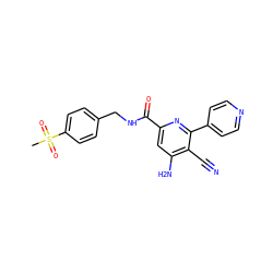 CS(=O)(=O)c1ccc(CNC(=O)c2cc(N)c(C#N)c(-c3ccncc3)n2)cc1 ZINC000038151275