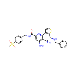 CS(=O)(=O)c1ccc(CNC(=O)c2cc(N)c(C#N)c(-c3ccsc3CNCc3ccccc3)n2)cc1 ZINC000038145063