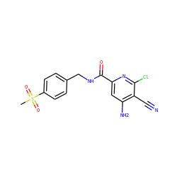 CS(=O)(=O)c1ccc(CNC(=O)c2cc(N)c(C#N)c(Cl)n2)cc1 ZINC000014960007