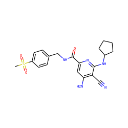 CS(=O)(=O)c1ccc(CNC(=O)c2cc(N)c(C#N)c(NC3CCCC3)n2)cc1 ZINC000034802955