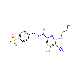 CS(=O)(=O)c1ccc(CNC(=O)c2cc(N)c(C#N)c(NCCN)n2)cc1 ZINC000038151254