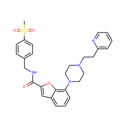 CS(=O)(=O)c1ccc(CNC(=O)c2cc3cccc(N4CCN(CCc5ccccn5)CC4)c3o2)cc1 ZINC000148973705