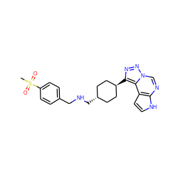 CS(=O)(=O)c1ccc(CNC[C@H]2CC[C@H](c3nnn4cnc5[nH]ccc5c34)CC2)cc1 ZINC001772649005