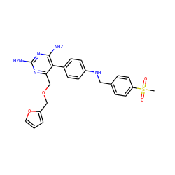 CS(=O)(=O)c1ccc(CNc2ccc(-c3c(N)nc(N)nc3COCc3ccco3)cc2)cc1 ZINC000028571919