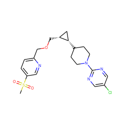 CS(=O)(=O)c1ccc(COC[C@@H]2C[C@@H]2C2CCN(c3ncc(Cl)cn3)CC2)nc1 ZINC000144461089