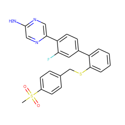 CS(=O)(=O)c1ccc(CSc2ccccc2-c2ccc(-c3cnc(N)cn3)c(F)c2)cc1 ZINC000224748849