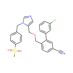 CS(=O)(=O)c1ccc(Cn2cncc2COCc2ccc(C#N)cc2-c2cccc(Cl)c2)cc1 ZINC000028392439