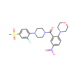 CS(=O)(=O)c1ccc(N2CCN(C(=O)c3cc([N+](=O)[O-])ccc3N3CCOCC3)CC2)c(F)c1 ZINC000040974786