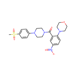 CS(=O)(=O)c1ccc(N2CCN(C(=O)c3cc([N+](=O)[O-])ccc3N3CCOCC3)CC2)cc1 ZINC000040956313