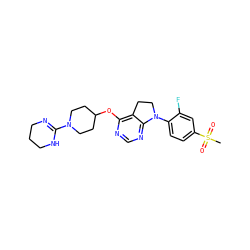 CS(=O)(=O)c1ccc(N2CCc3c(OC4CCN(C5=NCCCN5)CC4)ncnc32)c(F)c1 ZINC000095576970