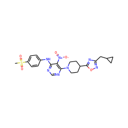 CS(=O)(=O)c1ccc(Nc2ncnc(N3CCC(c4nc(CC5CC5)no4)CC3)c2[N+](=O)[O-])cc1 ZINC000040379555