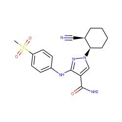 CS(=O)(=O)c1ccc(Nc2nn([C@@H]3CCCC[C@@H]3C#N)cc2C(N)=O)cc1 ZINC000221158098