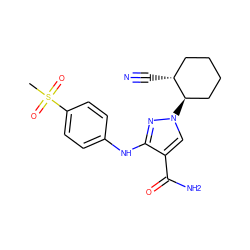 CS(=O)(=O)c1ccc(Nc2nn([C@@H]3CCCC[C@H]3C#N)cc2C(N)=O)cc1 ZINC000221158221