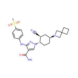 CS(=O)(=O)c1ccc(Nc2nn([C@H]3CC[C@H](N4CC5(CCC5)C4)C[C@@H]3C#N)cc2C(N)=O)cc1 ZINC000205009688