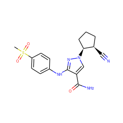 CS(=O)(=O)c1ccc(Nc2nn([C@H]3CCC[C@H]3C#N)cc2C(N)=O)cc1 ZINC000205045996