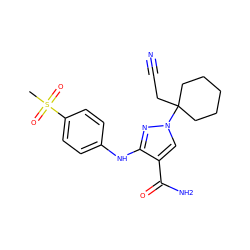 CS(=O)(=O)c1ccc(Nc2nn(C3(CC#N)CCCCC3)cc2C(N)=O)cc1 ZINC000205006188