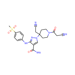 CS(=O)(=O)c1ccc(Nc2nn(C3(CC#N)CCN(C(=O)CC#N)CC3)cc2C(N)=O)cc1 ZINC000222096976