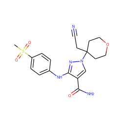 CS(=O)(=O)c1ccc(Nc2nn(C3(CC#N)CCOCC3)cc2C(N)=O)cc1 ZINC000204970915