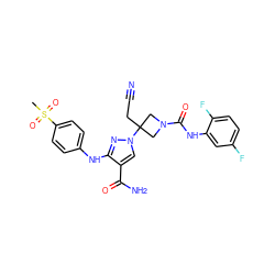 CS(=O)(=O)c1ccc(Nc2nn(C3(CC#N)CN(C(=O)Nc4cc(F)ccc4F)C3)cc2C(N)=O)cc1 ZINC000222103068