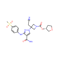 CS(=O)(=O)c1ccc(Nc2nn(C3(CC#N)CN(C(=O)O[C@@H]4CCOC4)C3)cc2C(N)=O)cc1 ZINC000219280964