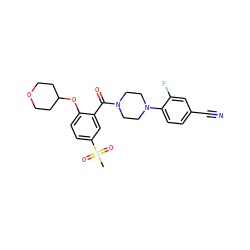 CS(=O)(=O)c1ccc(OC2CCOCC2)c(C(=O)N2CCN(c3ccc(C#N)cc3F)CC2)c1 ZINC000053296801