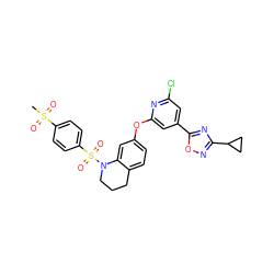 CS(=O)(=O)c1ccc(S(=O)(=O)N2CCCc3ccc(Oc4cc(-c5nc(C6CC6)no5)cc(Cl)n4)cc32)cc1 ZINC000103264579