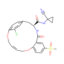 CS(=O)(=O)c1ccc2c(c1)C(=O)N[C@H](C(=O)NC1(C#N)CC1)Cc1ccc(c(Cl)c1)OC/C=C/CO2 ZINC001772642017