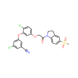 CS(=O)(=O)c1ccc2c(c1)CCN2C(=O)COc1ccc(Cl)c(Oc2cc(Cl)cc(C#N)c2)c1 ZINC000029045295