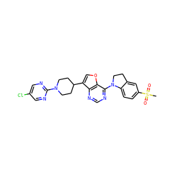 CS(=O)(=O)c1ccc2c(c1)CCN2c1ncnc2c(C3CCN(c4ncc(Cl)cn4)CC3)coc12 ZINC000148521233