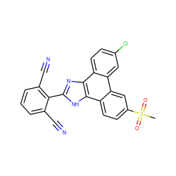 CS(=O)(=O)c1ccc2c(c1)c1cc(Cl)ccc1c1nc(-c3c(C#N)cccc3C#N)[nH]c21 ZINC000038217104