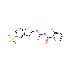 CS(=O)(=O)c1ccc2sc(NC(=O)NC(=O)c3ccccc3Cl)nc2c1 ZINC000299828915