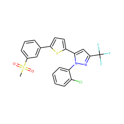 CS(=O)(=O)c1cccc(-c2ccc(-c3cc(C(F)(F)F)nn3-c3ccccc3Cl)s2)c1 ZINC000148298595