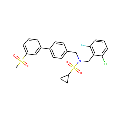 CS(=O)(=O)c1cccc(-c2ccc(CN(Cc3c(F)cccc3Cl)S(=O)(=O)C3CC3)cc2)c1 ZINC000049073475