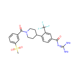 CS(=O)(=O)c1cccc(C(=O)N2CCC(c3ccc(C(=O)N=C(N)N)cc3C(F)(F)F)CC2)c1 ZINC000095553380