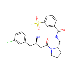 CS(=O)(=O)c1cccc(C(=O)NC[C@@H]2CCCN2C(=O)C[C@H](N)Cc2cccc(Cl)c2)c1 ZINC000039279922