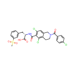 CS(=O)(=O)c1cccc(C[C@H](NC(=O)c2c(Cl)cc3c(c2Cl)CCN(C(=O)c2ccc(Cl)cc2)C3)C(=O)O)c1 ZINC000084655147