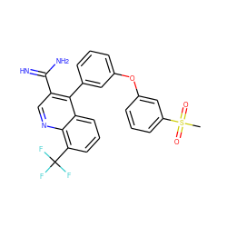 CS(=O)(=O)c1cccc(Oc2cccc(-c3c(C(=N)N)cnc4c(C(F)(F)F)cccc34)c2)c1 ZINC000045338955