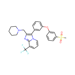 CS(=O)(=O)c1cccc(Oc2cccc(-c3c(CN4CCCCC4)nc4c(C(F)(F)F)cccn34)c2)c1 ZINC000049785723