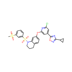 CS(=O)(=O)c1cccc(S(=O)(=O)N2CCCc3ccc(Oc4cc(-c5nc(C6CC6)no5)cc(Cl)n4)cc32)c1 ZINC000103264560